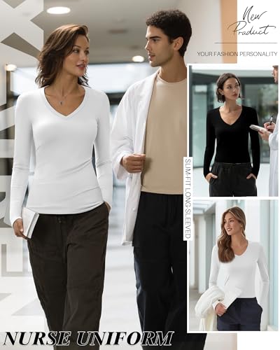 Xaatren 4 Pack Women's Under Scrubs Long Sleeve Shirts - color: Black, White, size: Small