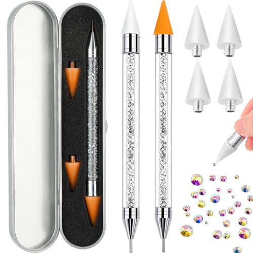 Tatuo 2 Pieces Rhinestone Picker Dotting Pen, Wax Pencil Pen, White - color: White
