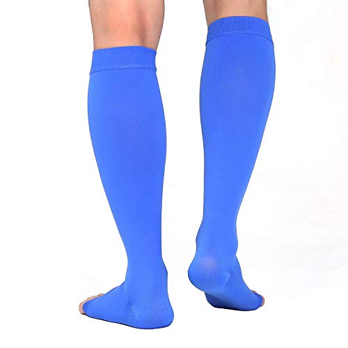 TOFLY 20-30mmHg Open Toe Compression Socks for Women & Men - color: 20-30mmhg Open-toe Blue, size: Medium