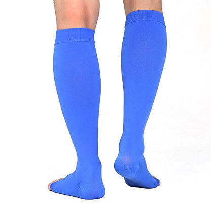 TOFLY 20-30mmHg Open Toe Compression Socks for Women & Men - color: 20-30mmhg Open-toe Blue, size: Medium