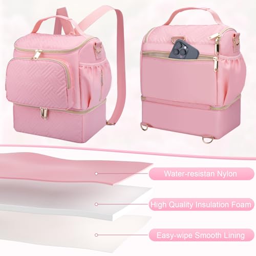 Wearable Breast Pump Bag with Cooler Compartment & Ice Pack & Mat - color: Pink