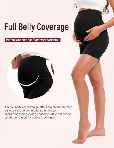 Siimcuzy 4 Pack Women's Maternity Shorts with Pockets Over the Belly - color: 4 Black, size: Medium