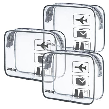 WANDF TSA Approved Toiletry Bag, 3 Pack Clear Makeup Bag - color: Grey, size: Pack of 3