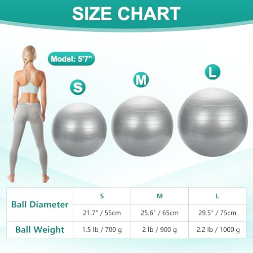 Yoga Ball, Exercise Ball Anti‑Slip Stability Pilates - color: Grey, size: 21.7"