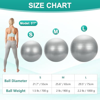 Yoga Ball, Exercise Ball Anti‑Slip Stability Pilates - color: Grey, size: 25.6"