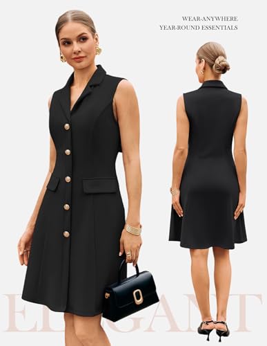 GRACE KARIN Women's Sleeveless Button Down Work Professional Dresses - color: Black, size: Small