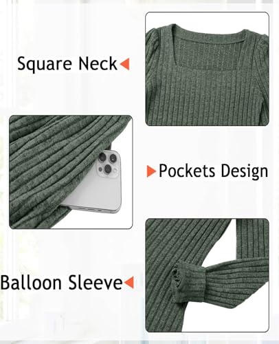 CzzzyL Womens Nursing Fall Dresses Square Neck Knit Sweater with Pockets - color: Deepgreen, size: X-Large