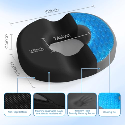 Donut Pillow Seat Cushion, Cooling Gel Memory Foam Chair Cushion, Black - color: Black, size: XX-Large