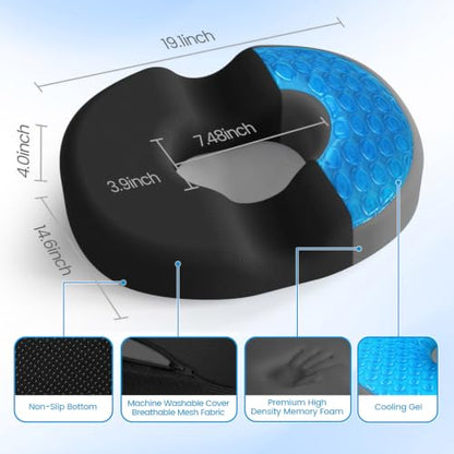 Donut Pillow Seat Cushion, Cooling Gel Memory Foam Chair Cushion, Black - color: Black, size: XX-Large
