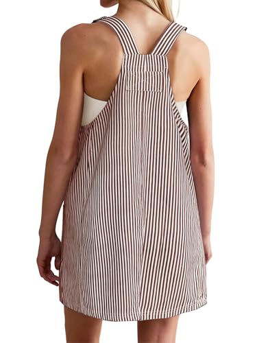 Yousify Womens Casual Denim Dress Striped Overalls Romper Jean Dress - color: Brown, size: XX-Large