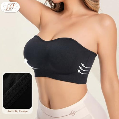 Summer Wireless Bandeau Bra, Strapless Bras for Women - color: Black-next-gen Non-removable Padding, size: Medium