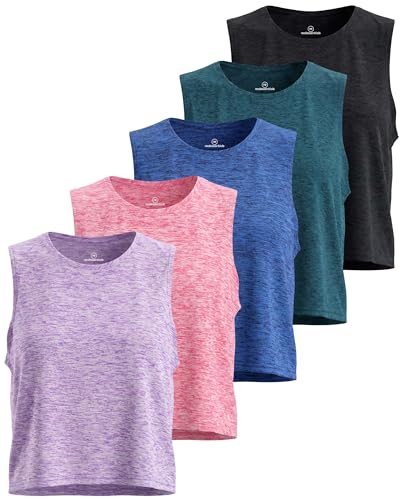 5 Pack Women's Dry Fit Crop Tank Tops Sleeveless Athletic Workout Gym Yoga - color: Set 1, size: Medium