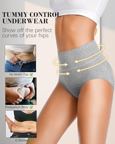 CULAYII Tummy Control Underwear for Women High Waisted Panties Full Coverage Cotton Postpartum Briefs Stretch Ladies Undies - color: Multicoloured D - 5 Pack, size: Medium