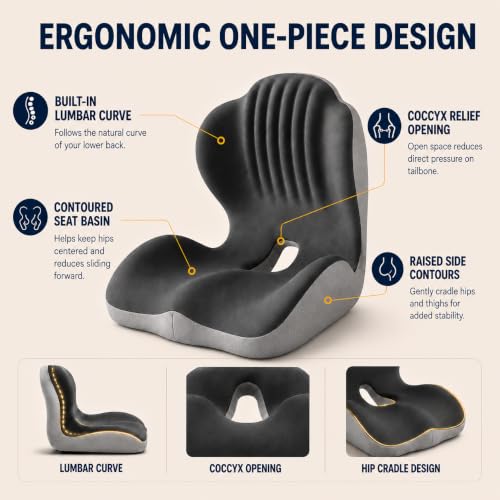 Ergonomic Seat Cushion for Office Chair with Lumbar Support - color: Gray