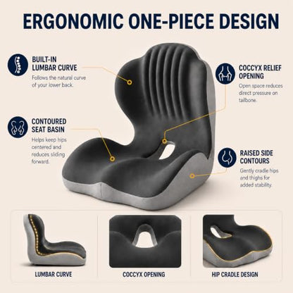 Ergonomic Seat Cushion for Office Chair with Lumbar Support - color: Gray