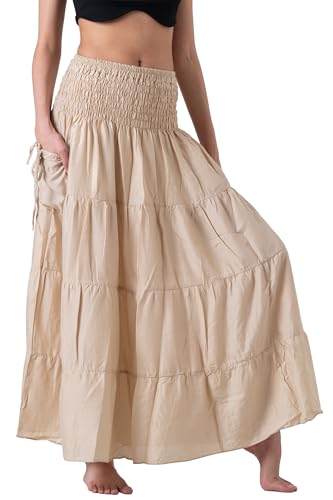 Long Skirts Tiered Maxi Boho Skirt - color: Beige, size: Small-Medium