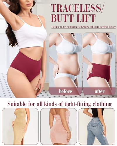 LEVAO 4-Pack Women Tummy Control Thong High Waist Seamless Underwear S-XXL - color: Black,nude,wine Red,coffee, size: Small