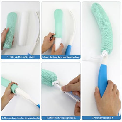 Back Scrubber for Shower,15.35"Curved Body Brush with Anti Slip Long Handle - size: Black+Pink Handle (Medium)