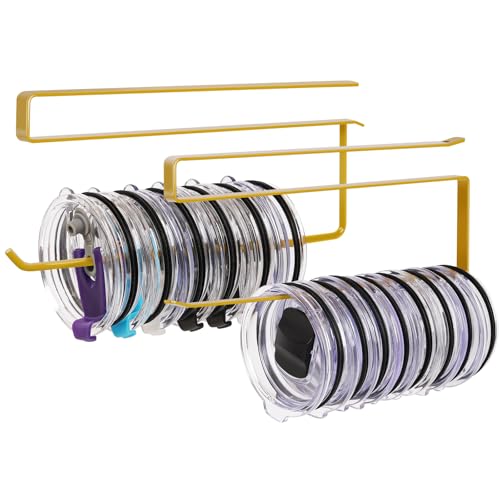 2 Pack Tumbler Lid Organizer, Versatile Storage Holds 20 Lids, Round&Flat - color: Gold, size: 2 Pack(Round&Flat)