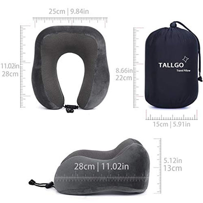 TALLGO Travel Pillow, Best Memory Foam Neck Pillow Head Support Soft Pillow for Sleeping Rest, Airplane Car & Home Use (Grey) - color: Grey