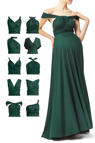72styles Maternity Multi-Way Wrap Infinity Maxi Dress for Baby Shower - color: Dark Green, size: One Size Plus