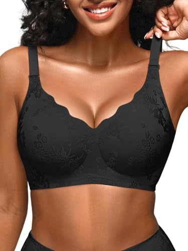 Wireless Jelly Jacquard Bralettes for Women Seamless Convertible Bras - color: Black, size: Large