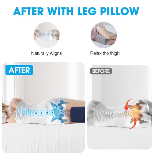 Knee Pillow for Side Sleepers, Leg Pillow with Cooling Gel, Blue/X-Large - color: Dark Blue, size: X-Large
