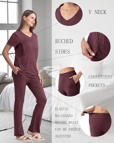 Rnxrbb 3 Piece Maternity Nursing Pajamas Set for Women Postpartum Pjs - color: Dark Purple, size: Large