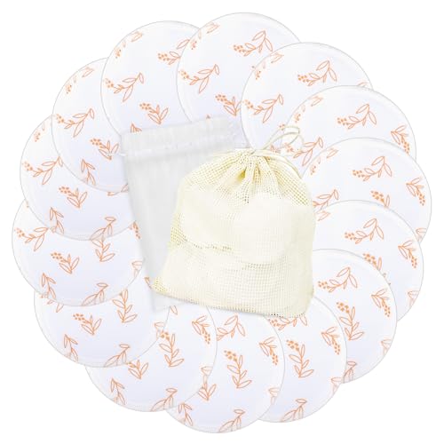 wegreeco Nursing Breast Pads (14 Pack) + Laundry Bag & Travel Storage Bag, 4.7 inch Option - Washable & Reusable Breastfeeding Nursing Pads (Leaf, Large, Plain Shape) - color: Leaf, Plain Shape, size: Large