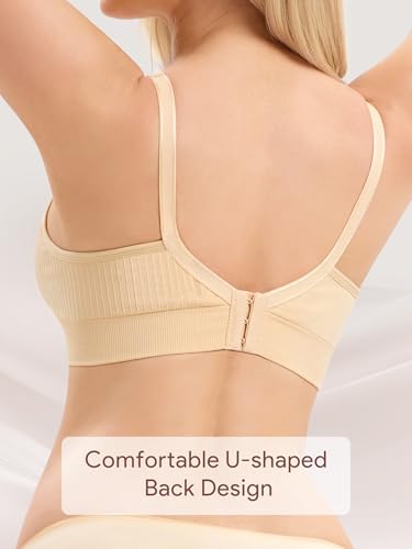 Angelhood Ribbed Nursing Bras 5 Pack Wireless V Neck Maternity Nursing Bra - color: Black/Grey/White/Nude/Burgundy, size: Medium
