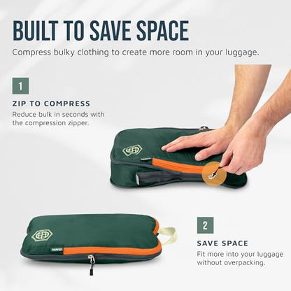TRIPPED Travel Gear Large Compression Packing Cubes 7-Piece Set for Travel - color: Green/Orange