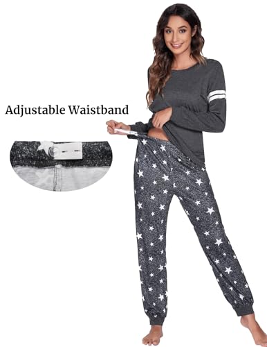 Maternity Pajamas Set Nursing Breastfeeding Postpartum Pregnancy Pjs - color: Grey-stars, size: Medium