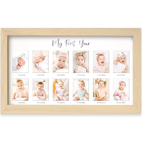 KeaBabies My First Year Photo Frame,12 Months Baby Picture Frame (Ash Wood) - color: Ash Wood