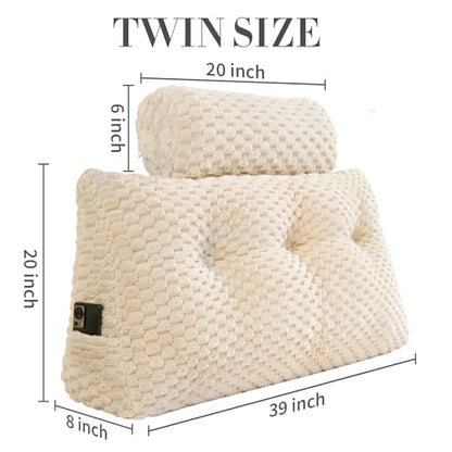 EUHAMS Headboard Pillow Twin with Neck Roll, Triangular Backrest Pillow - color: Beige, size: Twin