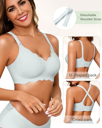Seamless Jelly Bras for Women, No Underwire Push Up Bra - color: Blue, size: Medium