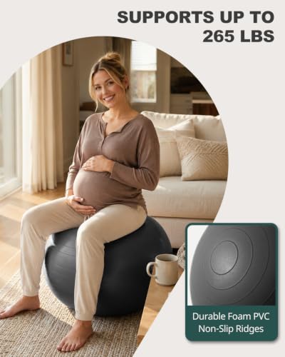 Trideer Yoga Ball for Exercise, Pregnancy, Exercise Ball, Pump Included - color: Black, size: L(23-26ines/58-65cm)