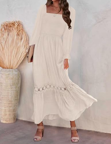 ZESICA Women's 2026 Boho Long Sleeve Fall Maxi Dress - color: Apricot, size: Medium
