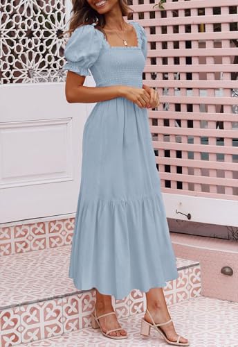 ZESICA Womens 2026 Summer Boho Floral Ruffle Maxi Dress - color: Lightblue, size: Small