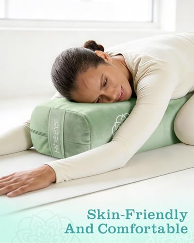 3 in 1 Yoga Bolster Pillow Set, Premium Rectangular Velvet Cushion - color: Sage Green