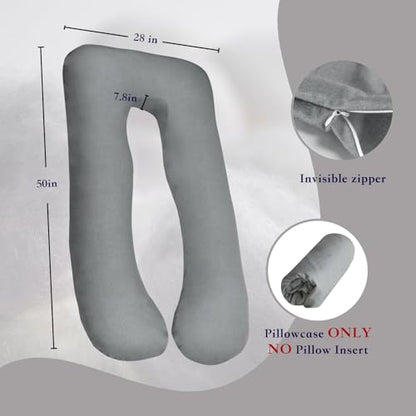 Pregnancy Pillow Cover (ONLY Pillowcase) - U Shaped Pillow Case - Maternity Body Pillow Cover - Removable Soft Cotton Cover (Grey) - color: Grey