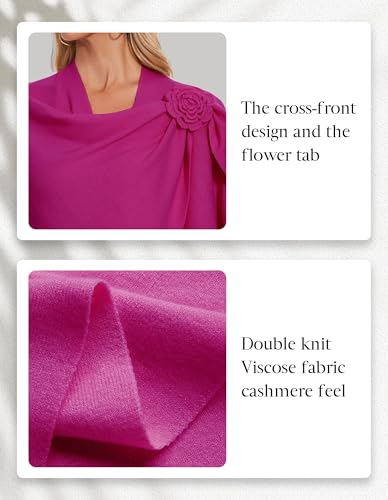 PULI Women Elegant Cross Front Floral Shawl Wraps Poncho Fall Winter - color: Hotpink