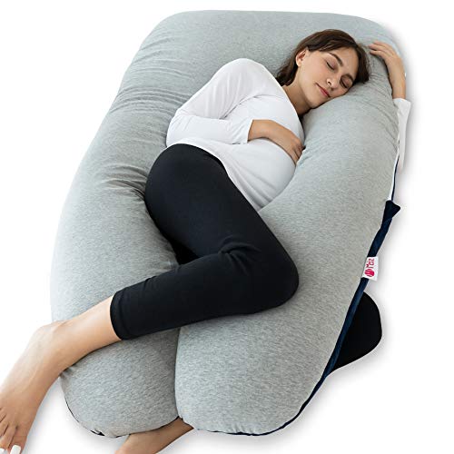 Meiz Pregnancy Pillow, Cooling Pregnancy Pillows for Sleeping, Full Body Pregnancy Pillow with Reversible Cooling Jersey Cover & Velvet Cover, Blue & Grey - color: Blue & Grey, size: 55 Inch