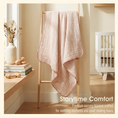 Ultra Soft Muslin Baby Blanket - Organic Cotton Blend (Pink Stripe) - color: Dusty Pink Stripes