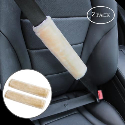 Amooca 2-Pack Soft Furry Universal Seatbelt Cover Car Shoulder Pad - color: Beige, size: 10.5in 2pack