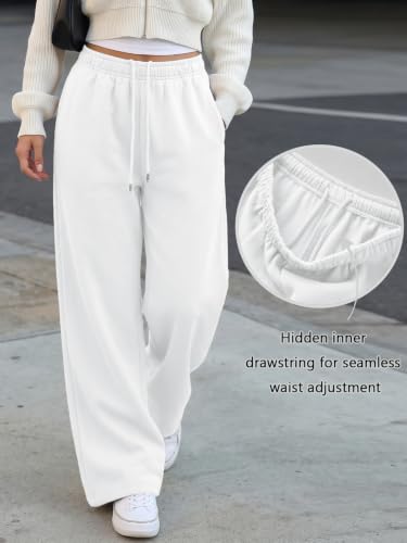 Trendy Queen Womens Wide Leg Fleece Lined Fall Sweatpants - color: White, size: Small