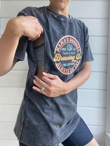 Comfort Breastfeeding Shirts Women Distressed Maternity Zip Nursing Tees - color: Gray 3, size: Medium