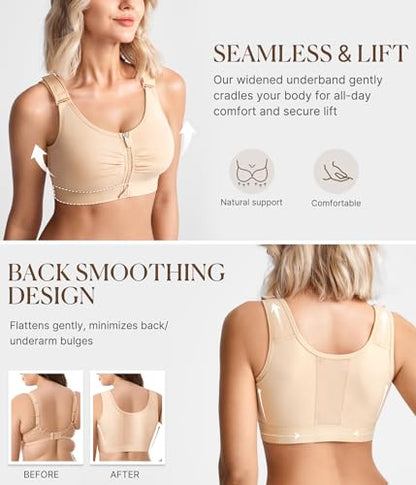 BRABIC Zip Front Closure Everyday Bras for Women Post Sugery Compression - color: Beige, size: Small