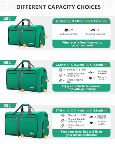 Gonex 100L Foldable Travel Duffle Bag with Shoe Compartment, Lightweight - color: Mint Green, size: 100L