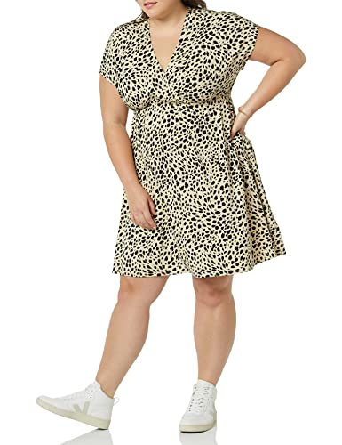 Amazon Essentials Women's V Neck Elastic Waist Surplice Dress (Available in Plus Size) - color: Tan Animal Print, size: X-Large