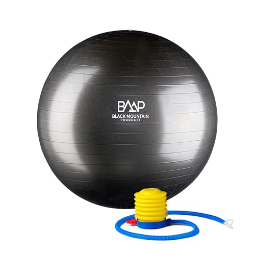 Black Mountain Products Professional Grade Exercise Stability Yoga Ball, Foot Pump, Ball Plug, Plug Puller, 2000 Pounds Static Weight Capacity Antiburst - color: Black, size: 75 cm